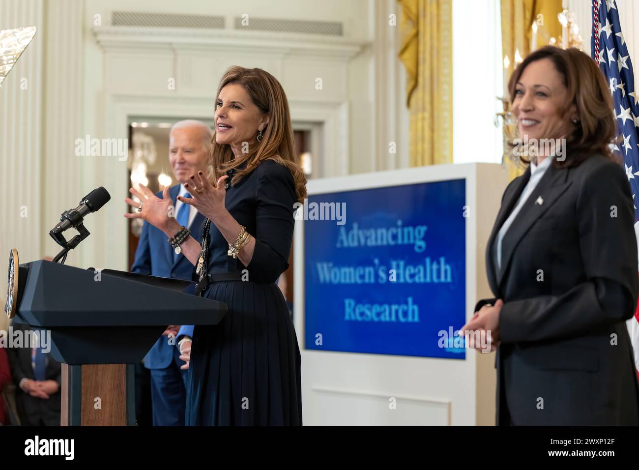 Former first lady of California and women’s health advocate Maria Shriver introduces First Lady Jill Biden at a Women’s History Month Reception, Monday, March 18, 2024, in the East Room of the White House. (Official White House Photo by Adam Schultz) Stock Photo