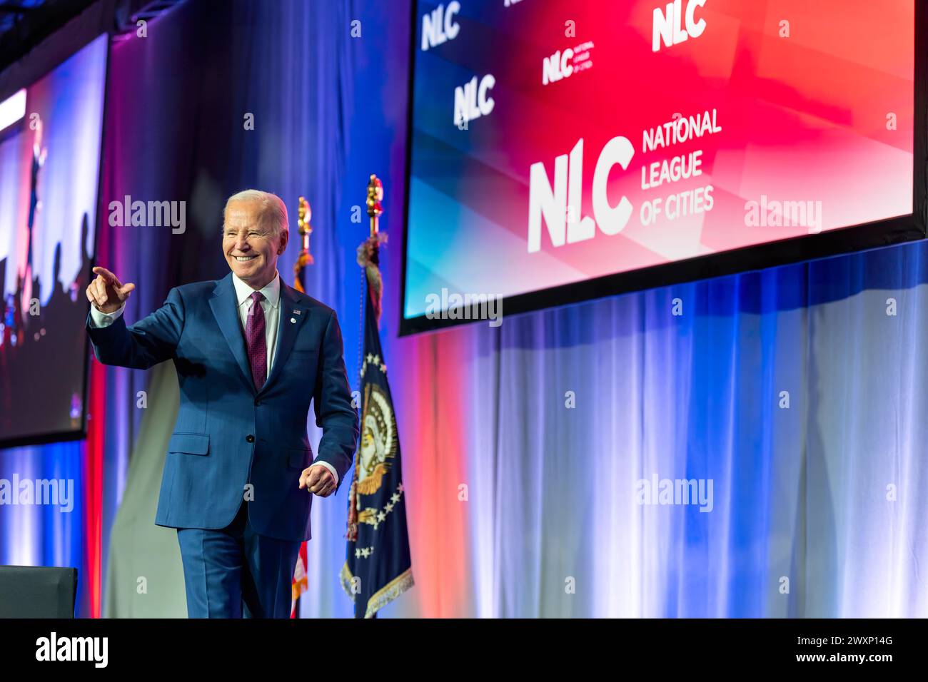 President Joe Biden delivers remarks at the National League of Cities 100th Anniversary Conference, Monday, March 11, 2024, at the Marriott Marquis in Washington, D.C. (Official White House Photo by Adam Schultz) Stock Photo
