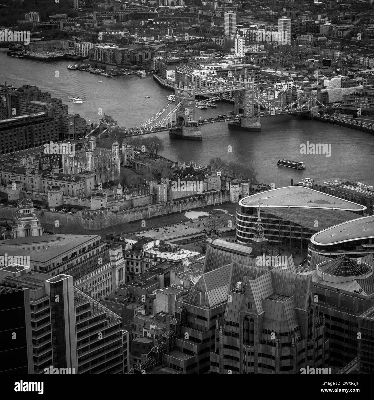 High view level of London city, Tower of London, River, London UK Stock