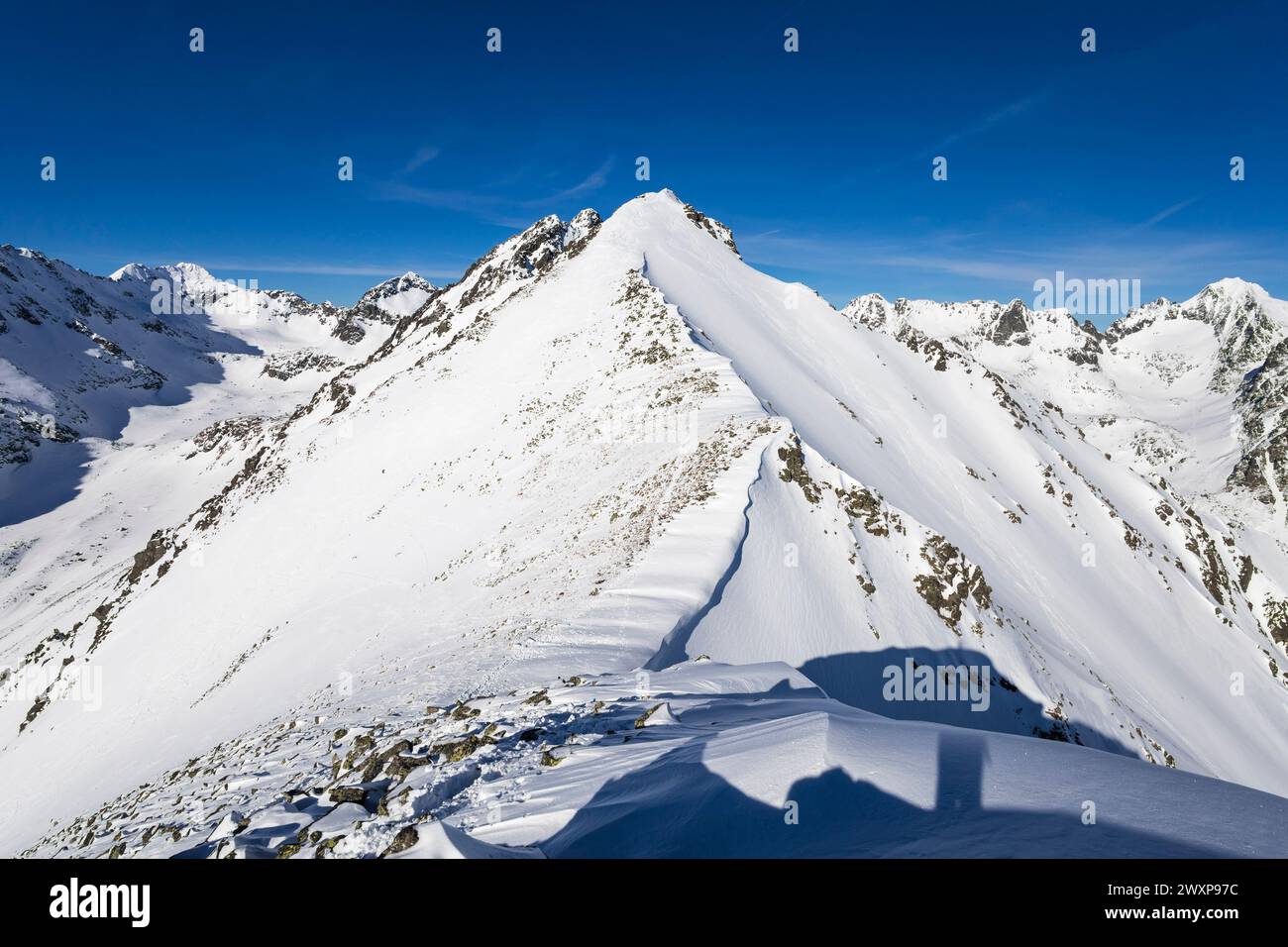 Mala Basta mountain, view from Patria, Vysoke Tatry, High Tatras, Slovakia. Landscape scenery of beautiful peak, summit and top. Nature in the winter. Stock Photo