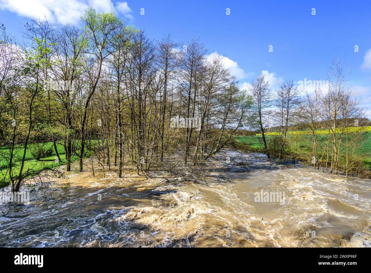 Floodwaters from the river Claise bursting it's banks after 'Red Alert' heavy rain - Preuilly-sur-Claise, Indre-et-Loire (37), France. Stock Photo