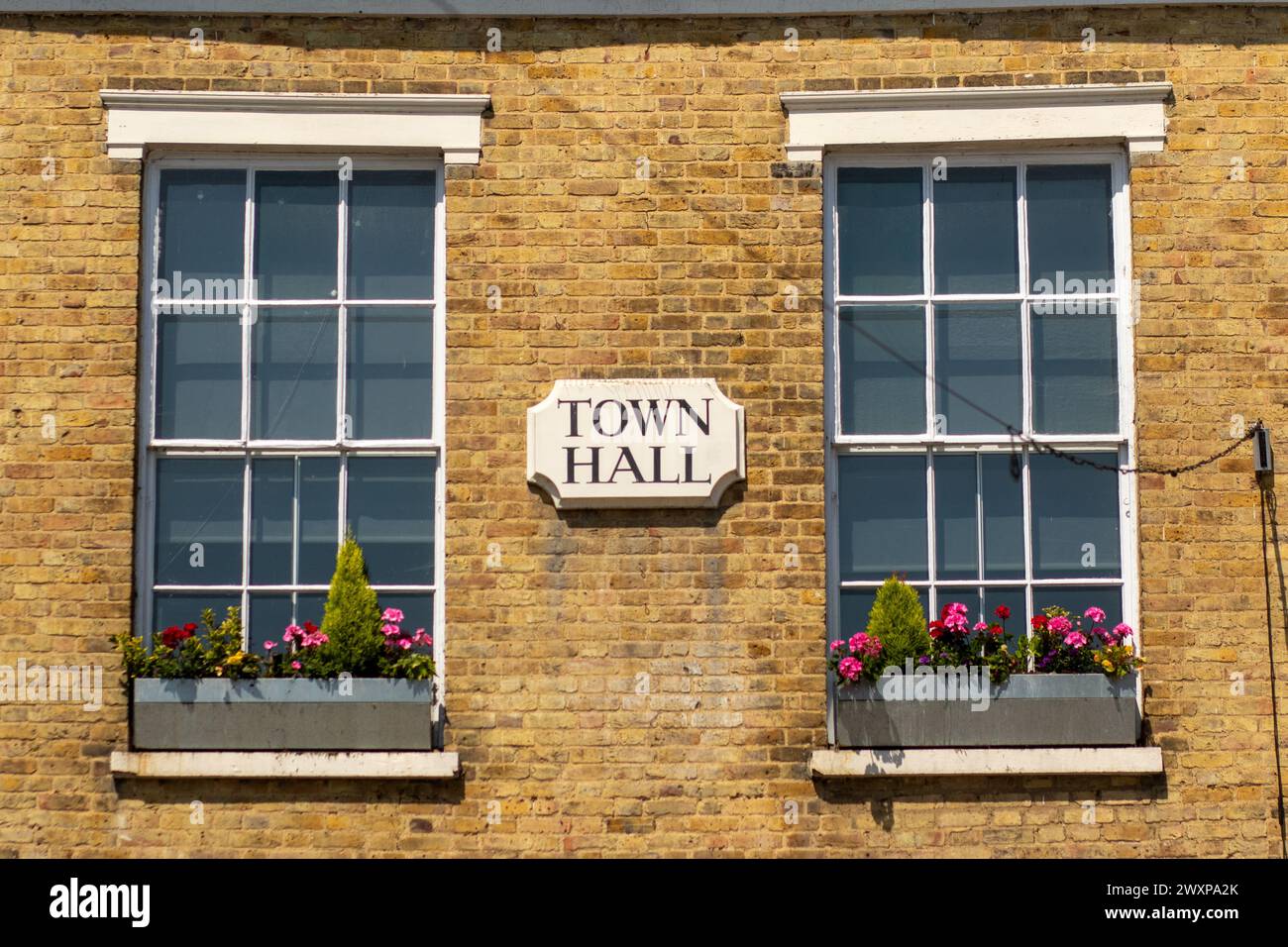 June 2023, Ware, Hertfordshire, UK: View of the old town hall with ...
