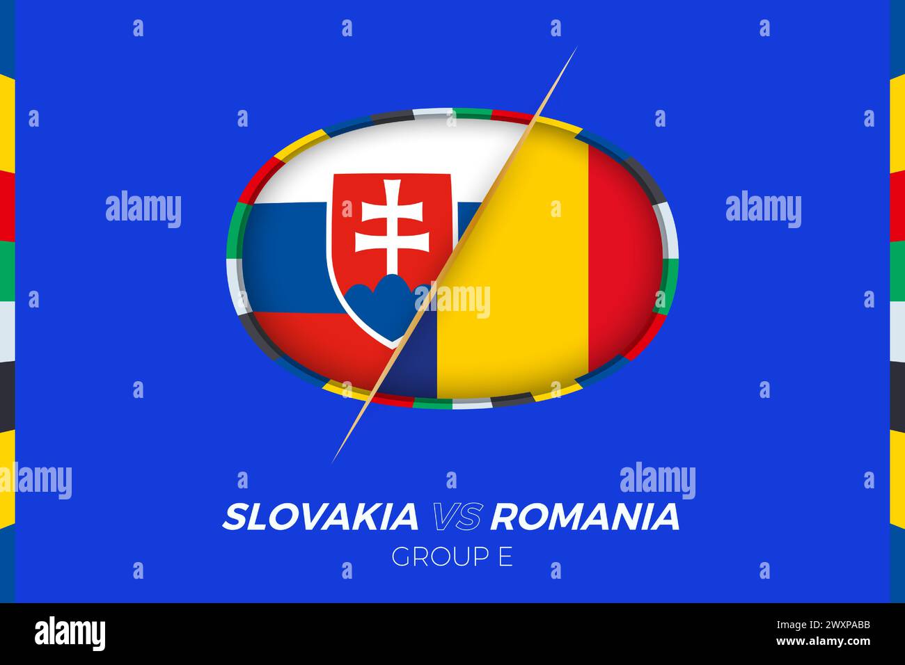 Slovakia vs Romania football match icon for European football Tournament 2024, versus icon on