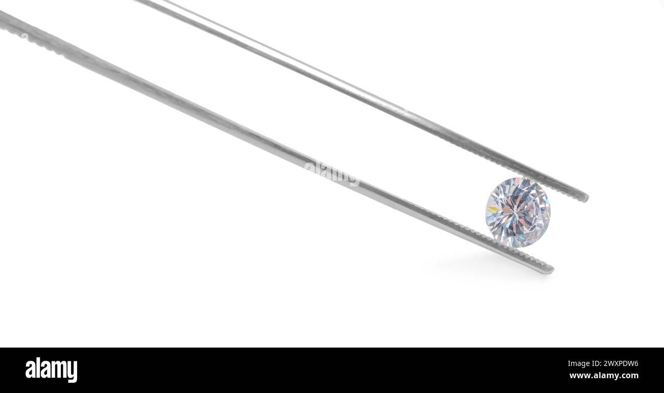 Tweezers with beautiful shiny diamond isolated on white Stock Photo - Alamy