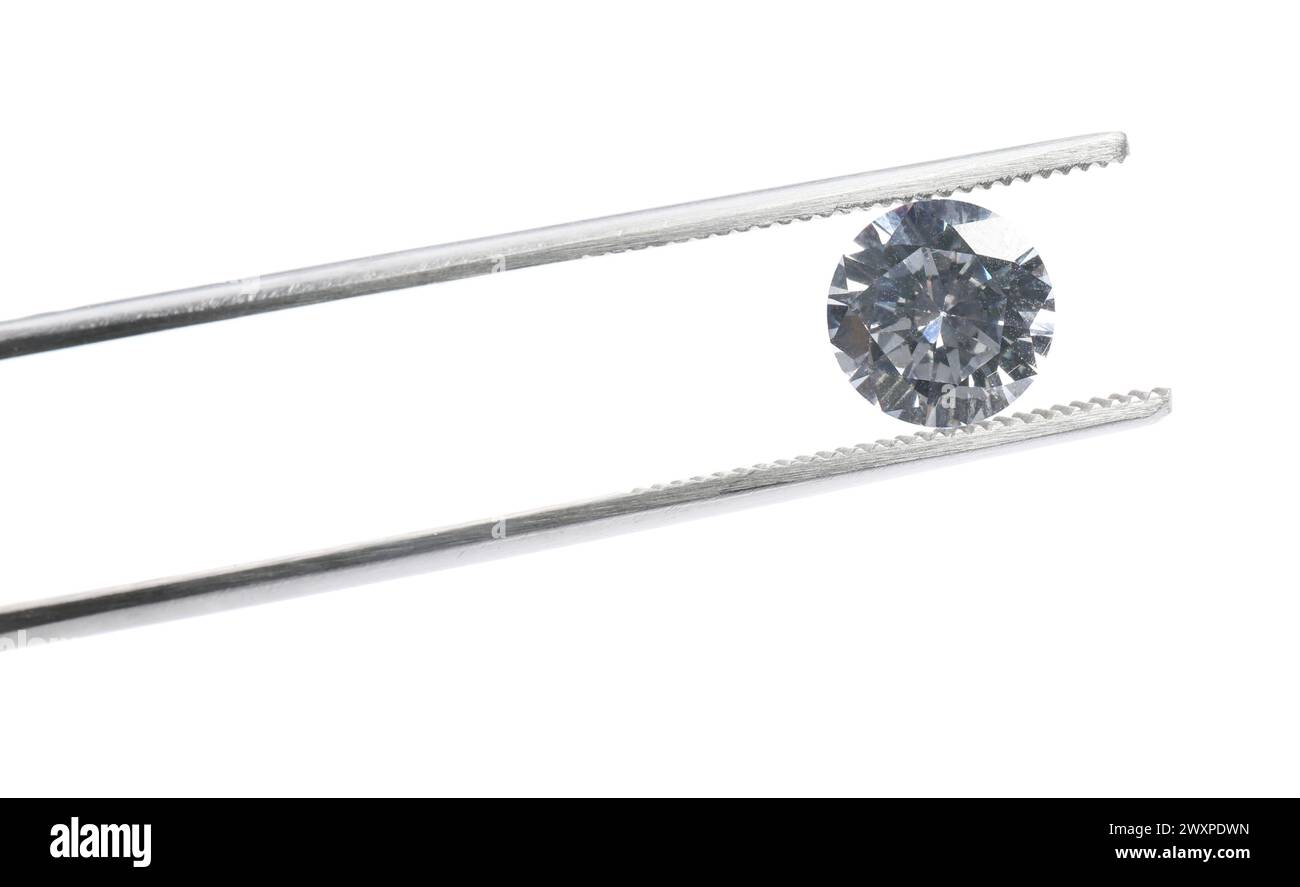 Tweezers with beautiful shiny diamond isolated on white Stock Photo - Alamy