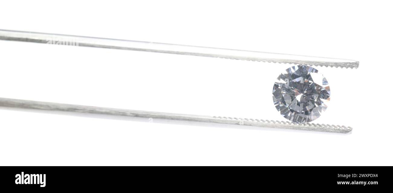Tweezers with beautiful shiny diamond isolated on white Stock Photo - Alamy