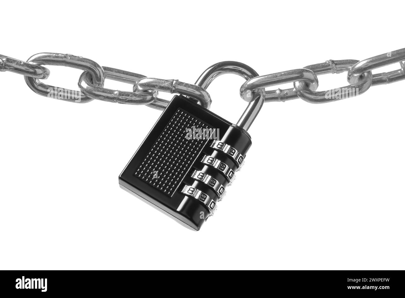 Steel combination padlock and chain isolated on white Stock Photo Alamy