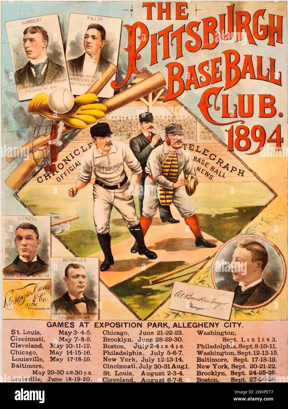 Vintage Sport Poster. 1894 Pittsburgh Pirates Baseball Schedule Stock