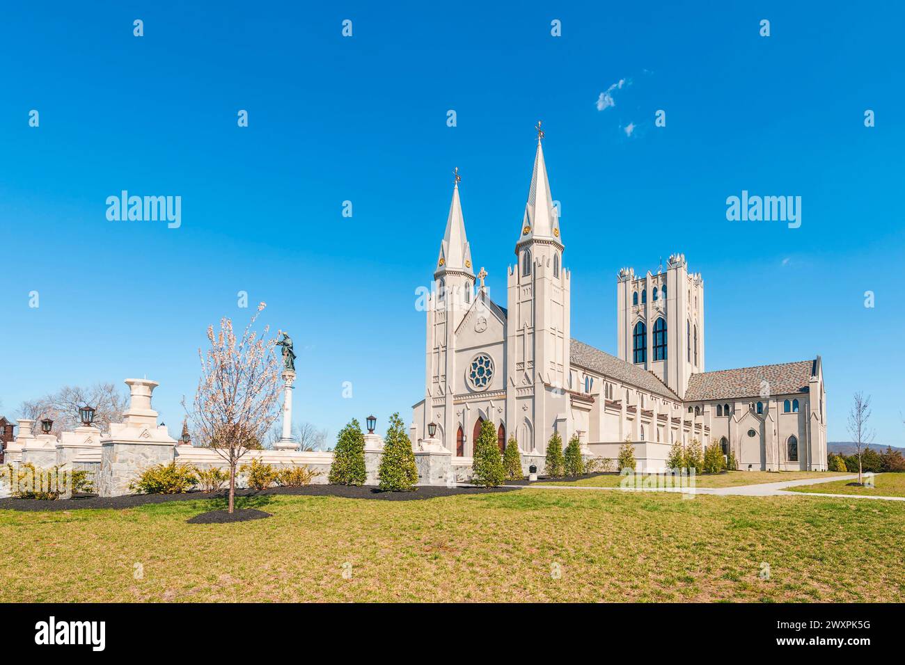 Front Royal, Virginia. USA - March 29, 2024 - Exterior view of Roman Catholic Christ the King Chapel in the campus of Christendom College Stock Photo