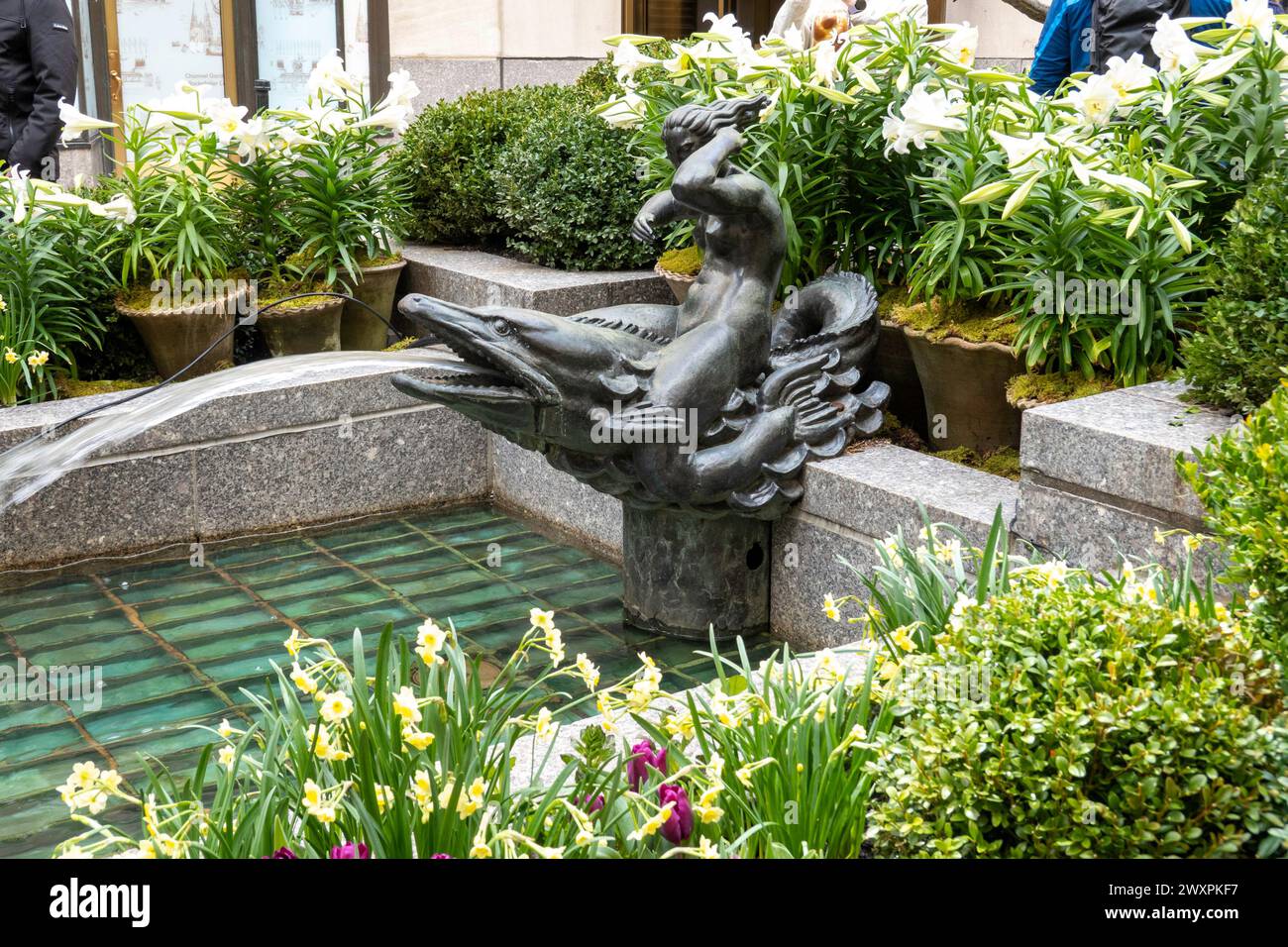 Rockefeller Center Channel Garden at Easter, 2024, NYC, USA Stock Photo