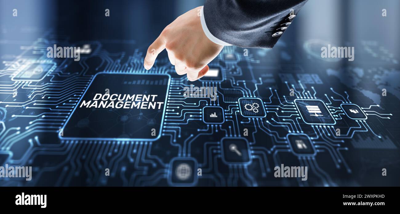 DMS Document Management System in addition to digitization and process automation to efficiently manage files Stock Photo