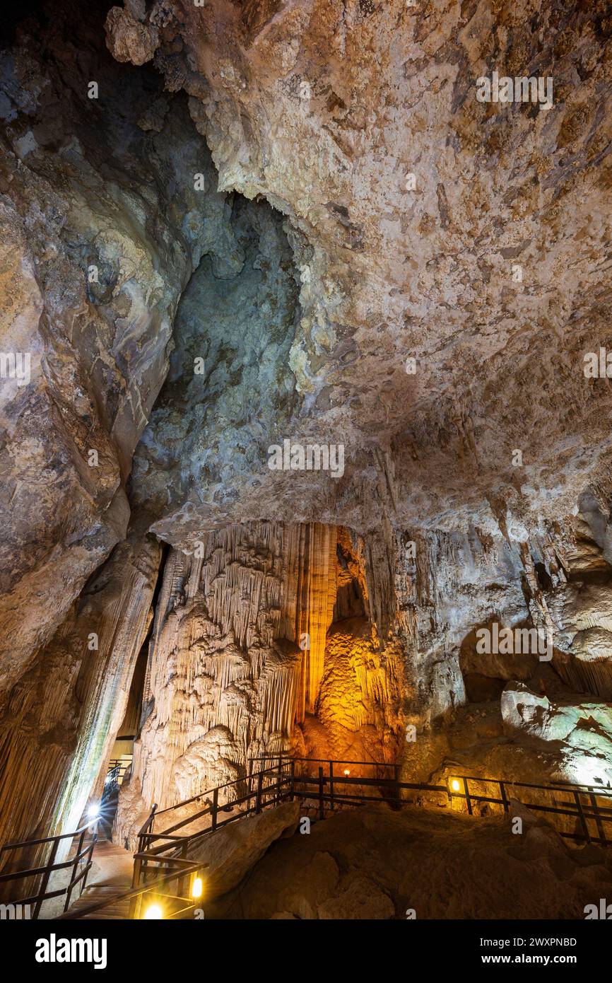 Inside the scenic and illuminated Diamond Cave (Tham Phra Nang Nai) in Railay, Krabi, Thailand. Stock Photo