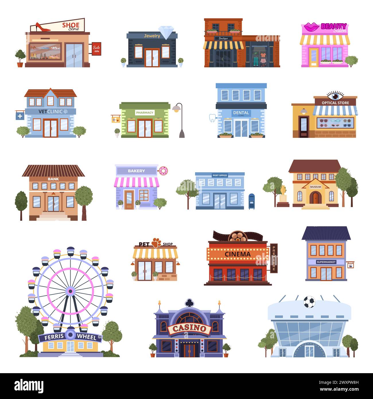Set of various flat urban buildings icons Stock Vector Image & Art - Alamy