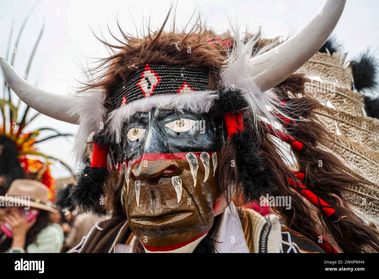 Holy Week Masks HERMOSILLO, MEXICO - MARCH 30: A pilgrim wearing a Pharisee mask of ...