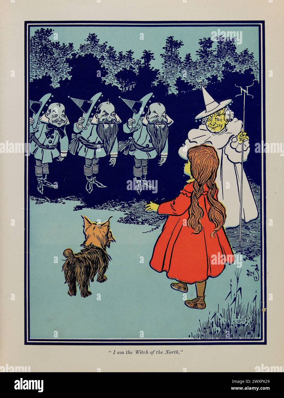 “I am the Witch of the North” , where Dorothy meets the Witch from the North. Vintage Book illustration from The first edition  of The Wonderful Wizard of Oz by Frank Baum, 1900.  artwork by William W. Denslow Stock Photo