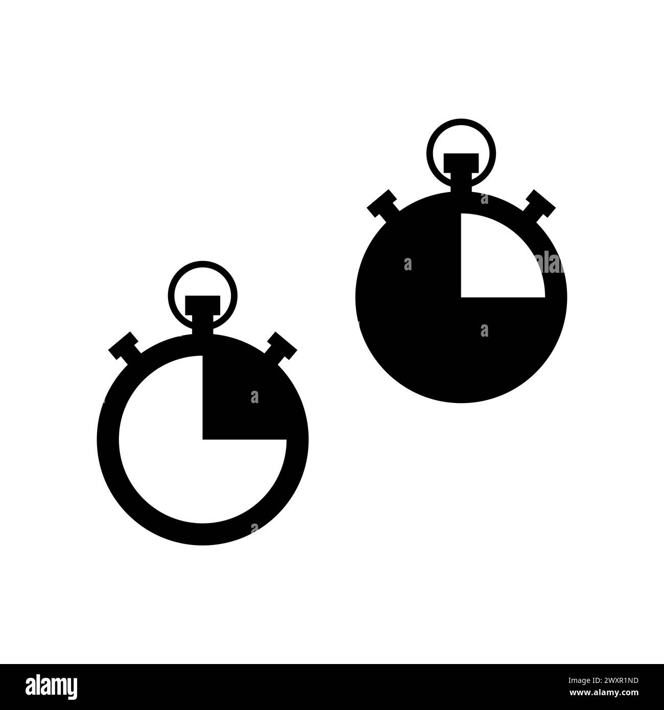 Stopwatch icons set. Time measurement symbols. Simple black and white chronometers. Vector illustration. EPS 10. Stock Vector