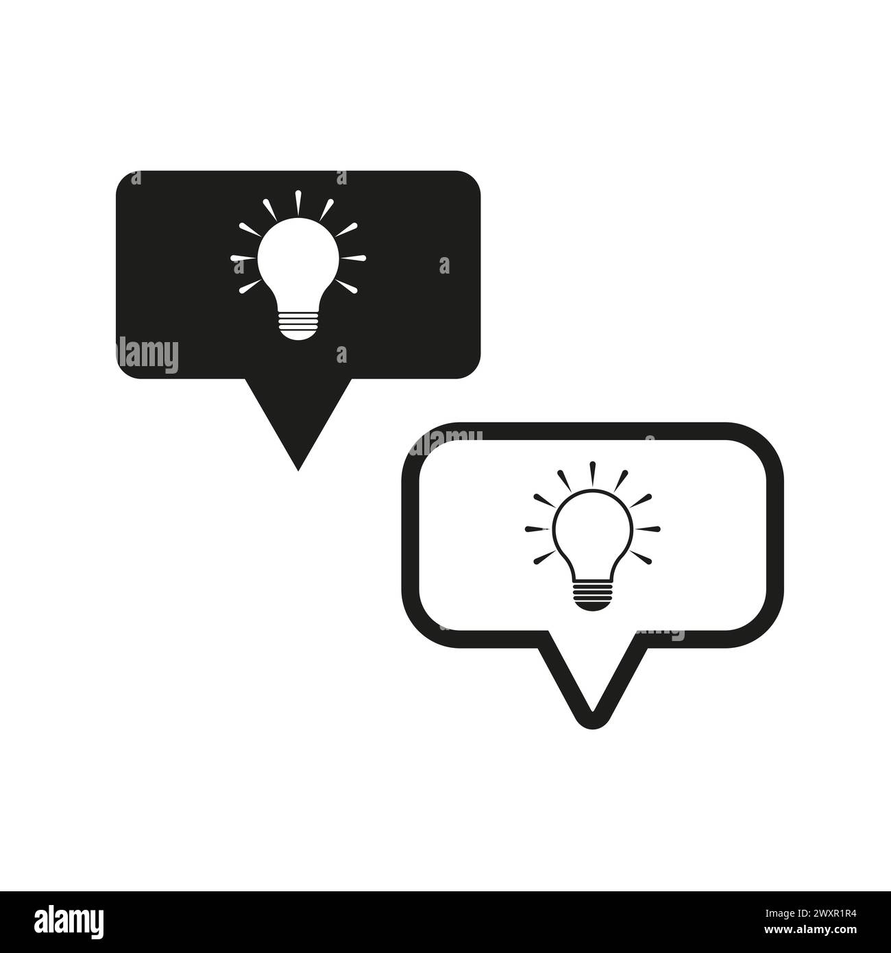 Innovative Idea Icon Set. Lightbulb in speech bubble vector illustration. EPS 10. Stock Vector