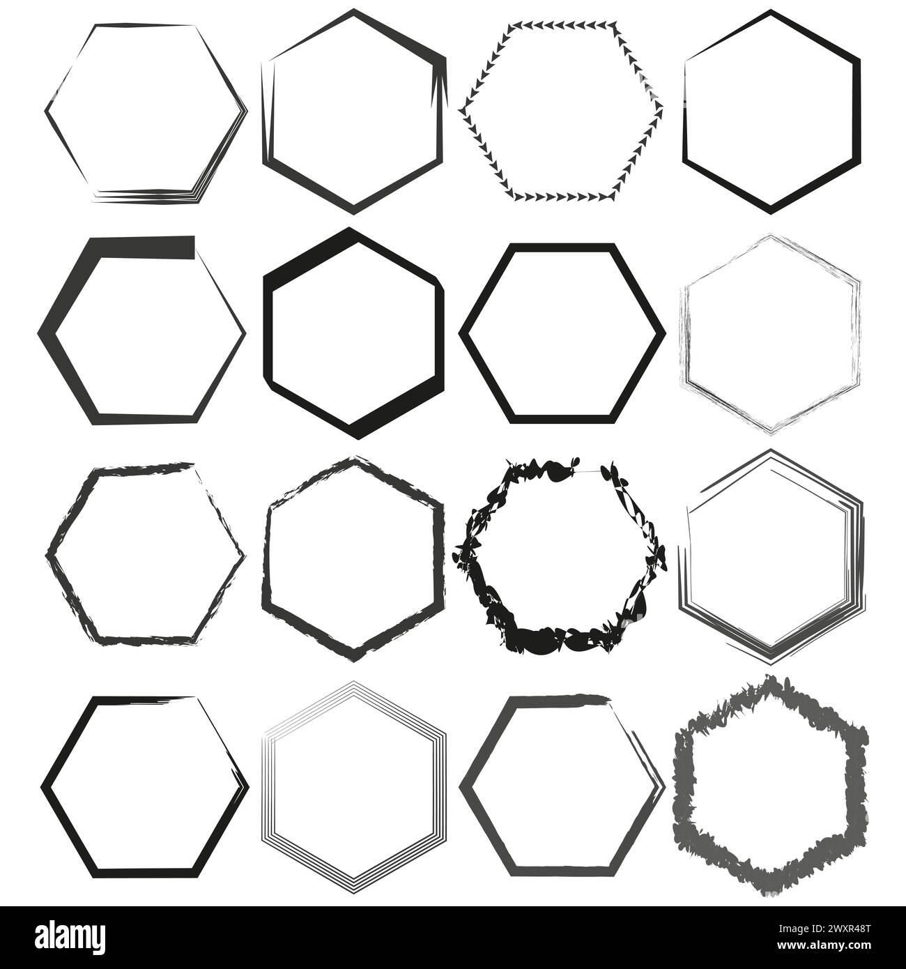 Assorted hexagon frames collection. Geometric border designs. Vector ...