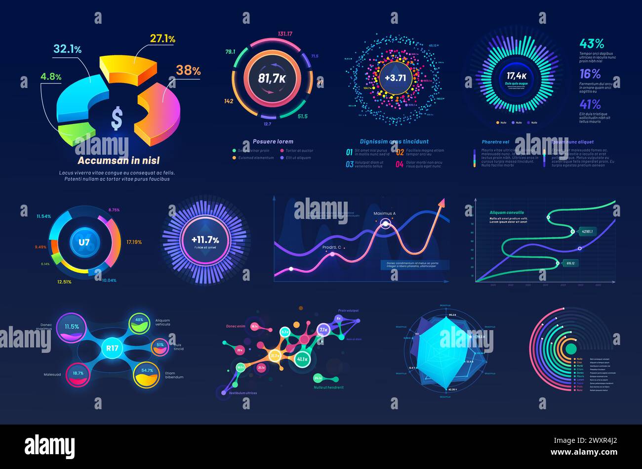 UI interface graphs and charts, infographic elements, futuristic ...