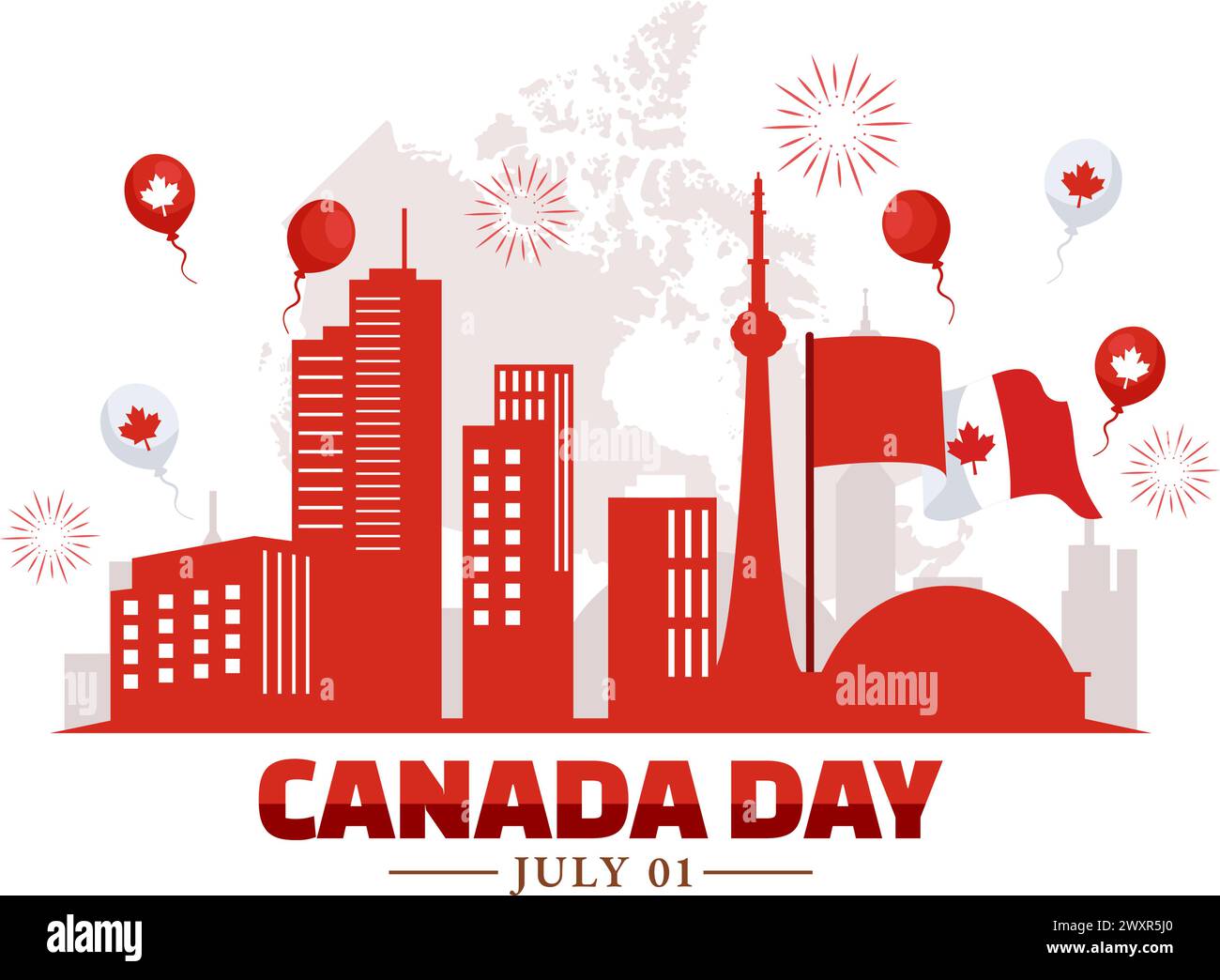 Happy Canada Day Vector Illustration Celebration in 1st July with Maple ...
