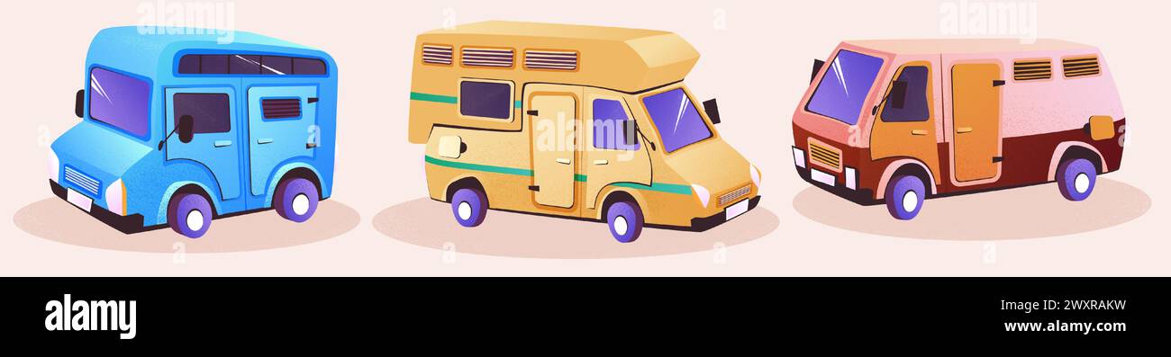 Camper van for family travel and outdoor recreation. Cartoon vector