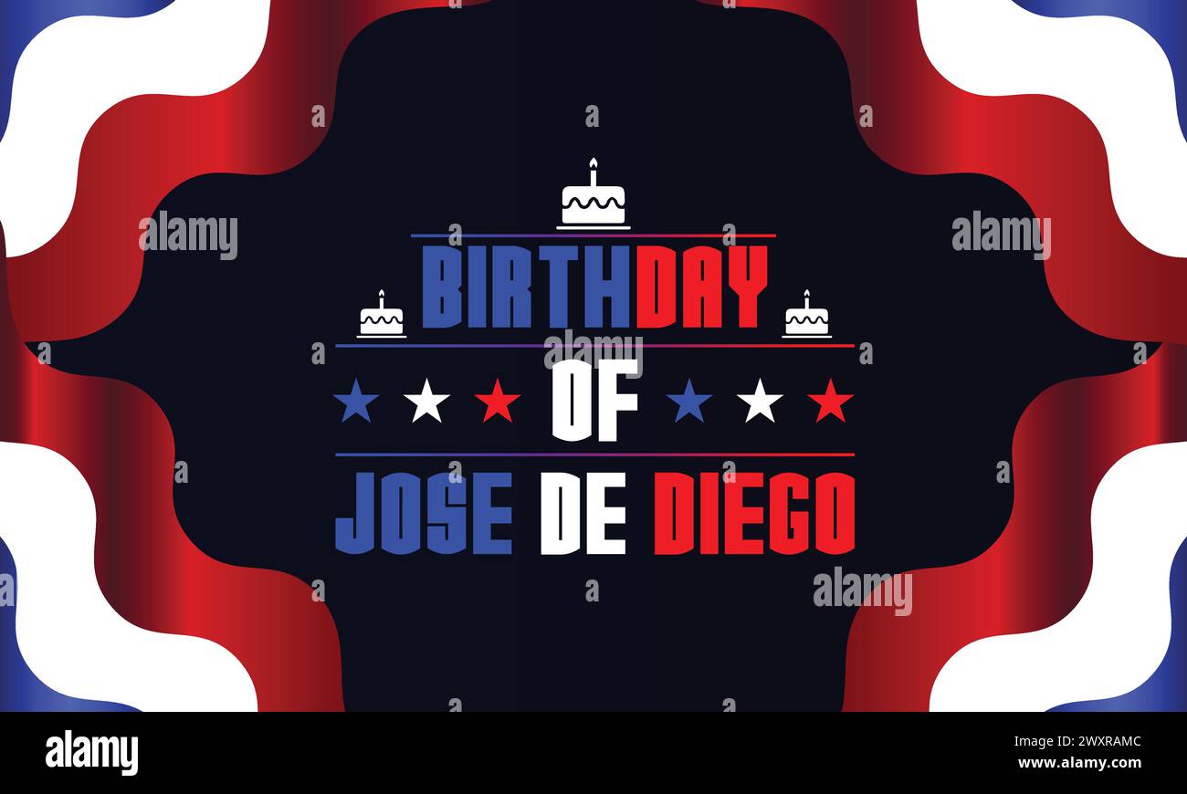 Birthday of Jose de Diego text with america flag design Stock Vector
