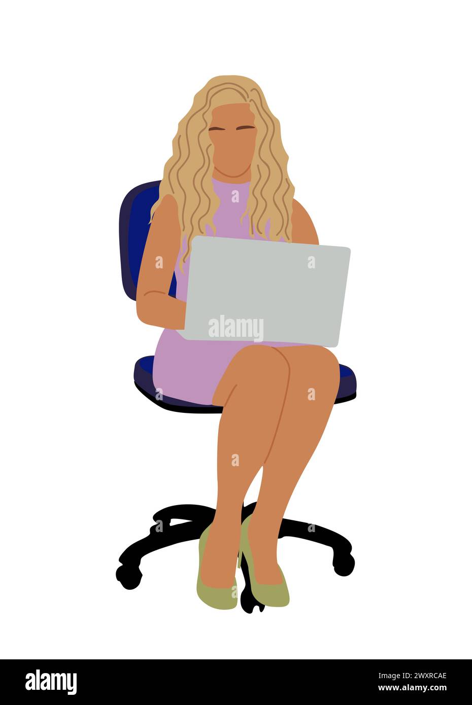 Young woman sitting, working on laptop isolated Stock Vector Image ...