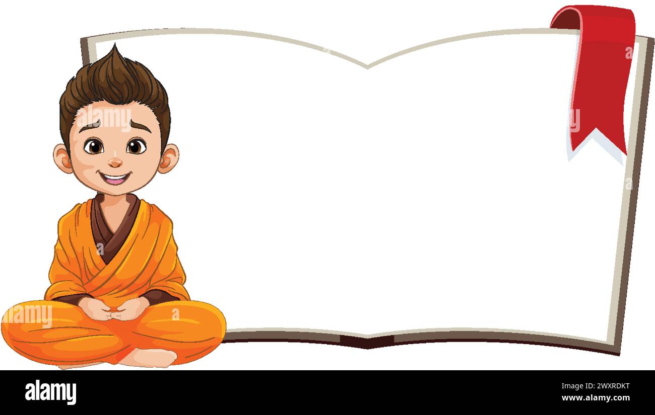 Cartoon of a smiling monk sitting with a book Stock Vector