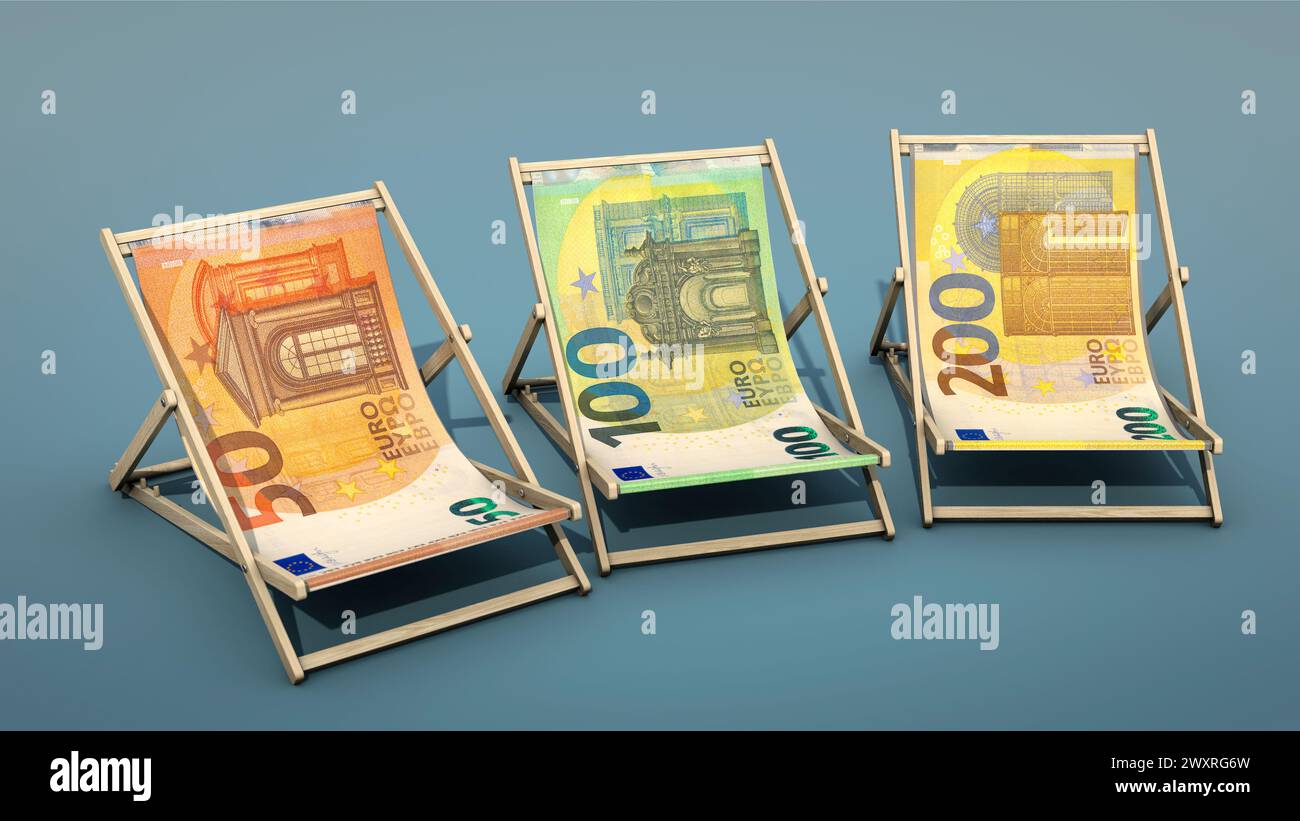 Deck chairs made from 50, 100 and 200 Euro notes Stock Photo - Alamy