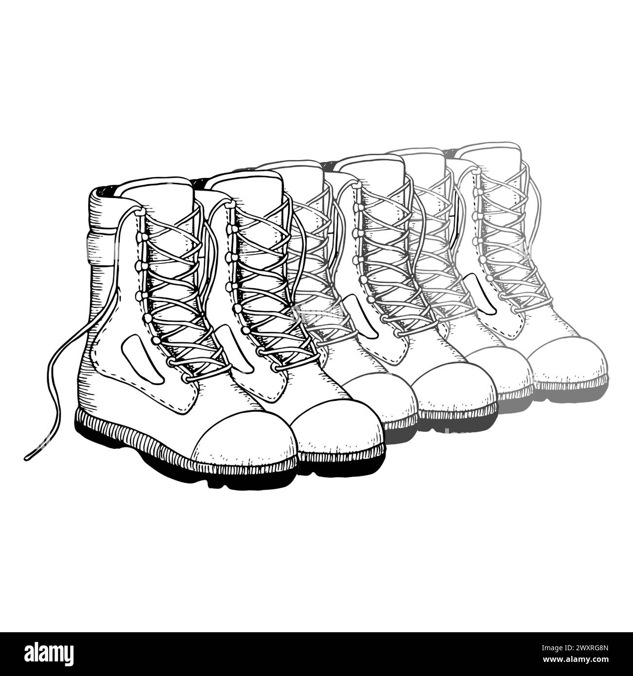 Soldier army boots in a row Stock Vector