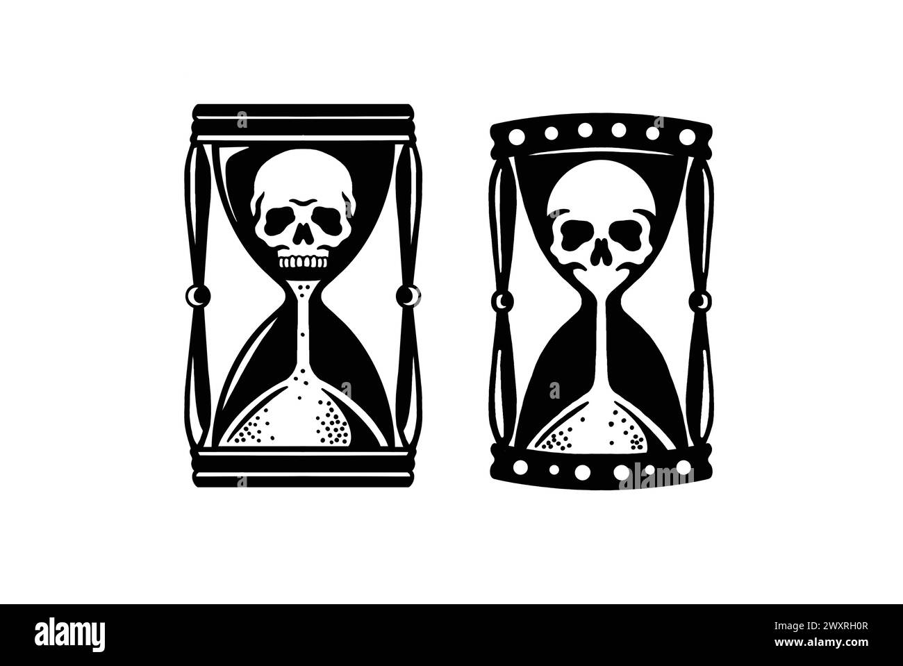 Graphic design hourglass with scull set Stock Photo
