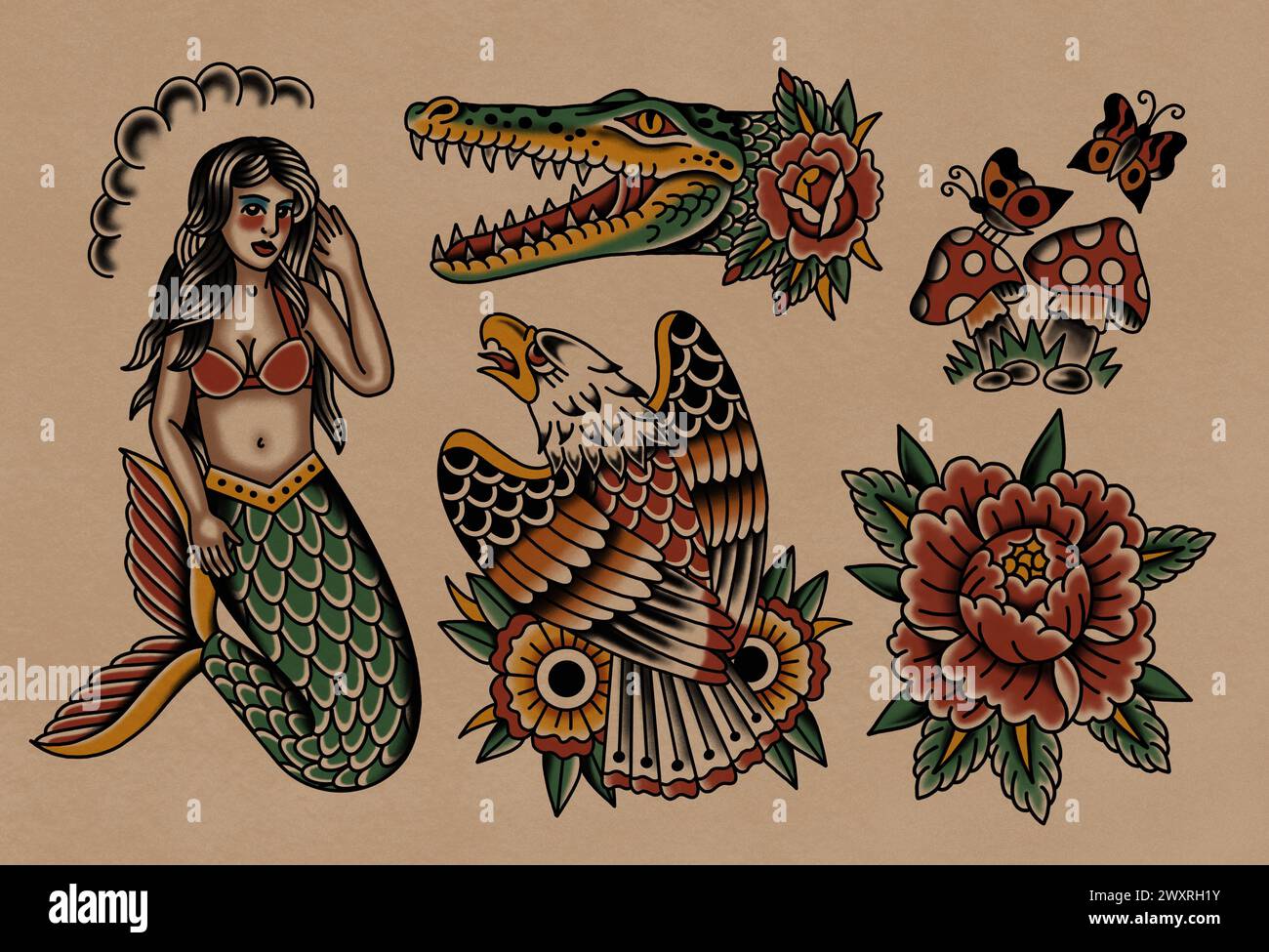 Old school tattoo collection drawings Stock Photo