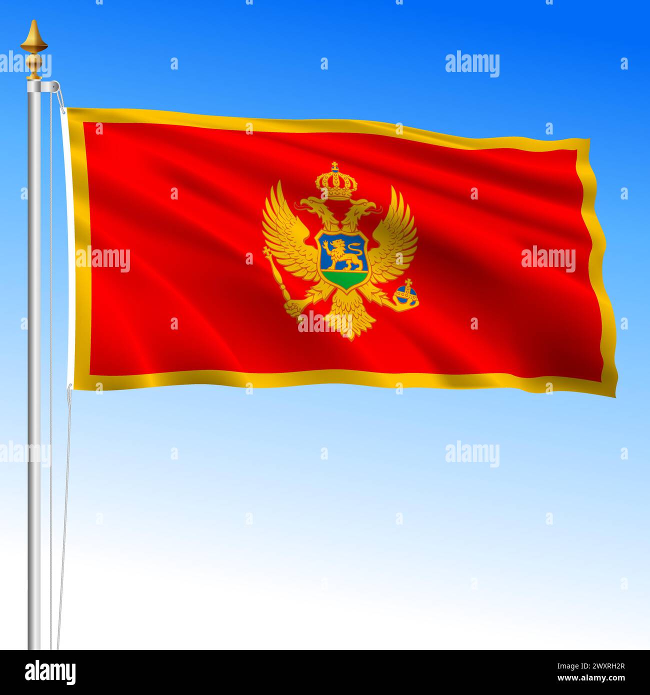 Montenegro official national waving flag, european country, vector illustration Stock Vector