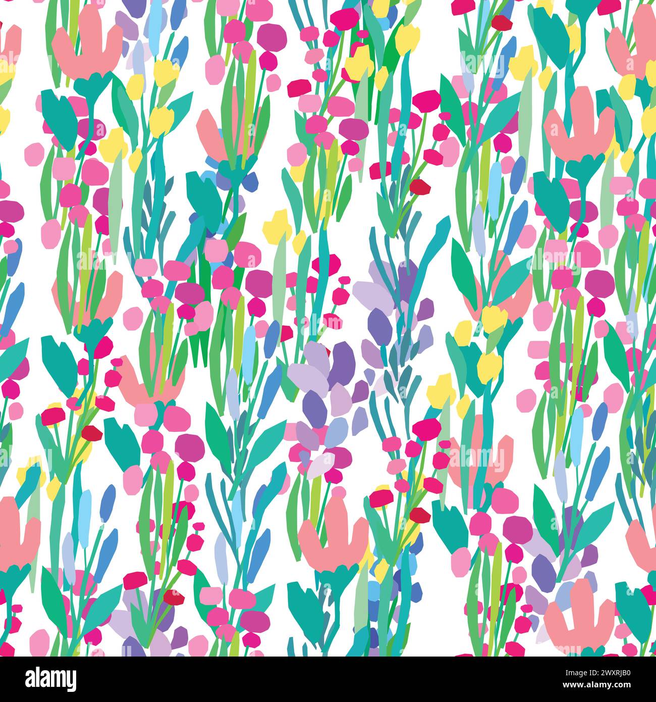 a seamless pattern of colorful flowers and leaves on white background ...