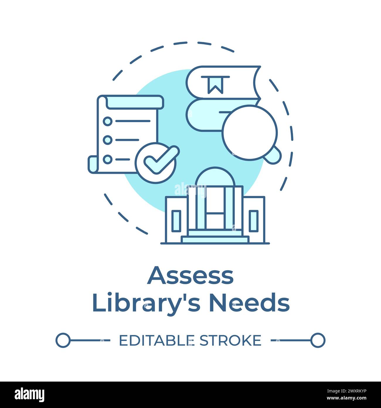 Assess library needs soft blue concept icon Stock Vector