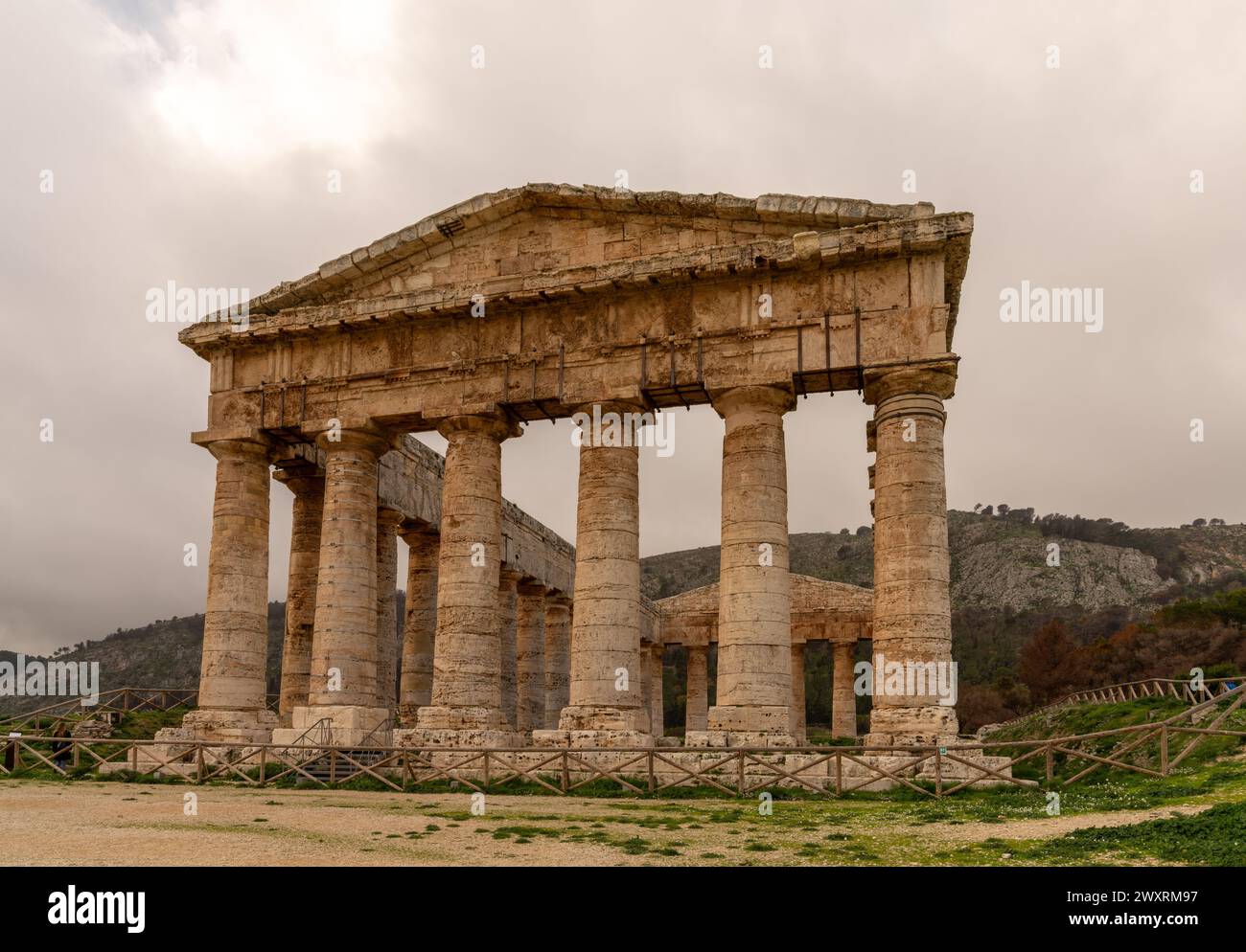 Calatafimi-Segesta, Italy - 4 January, 2024: view of the Doric Temple of Segesta under an overcast sky Stock Photo