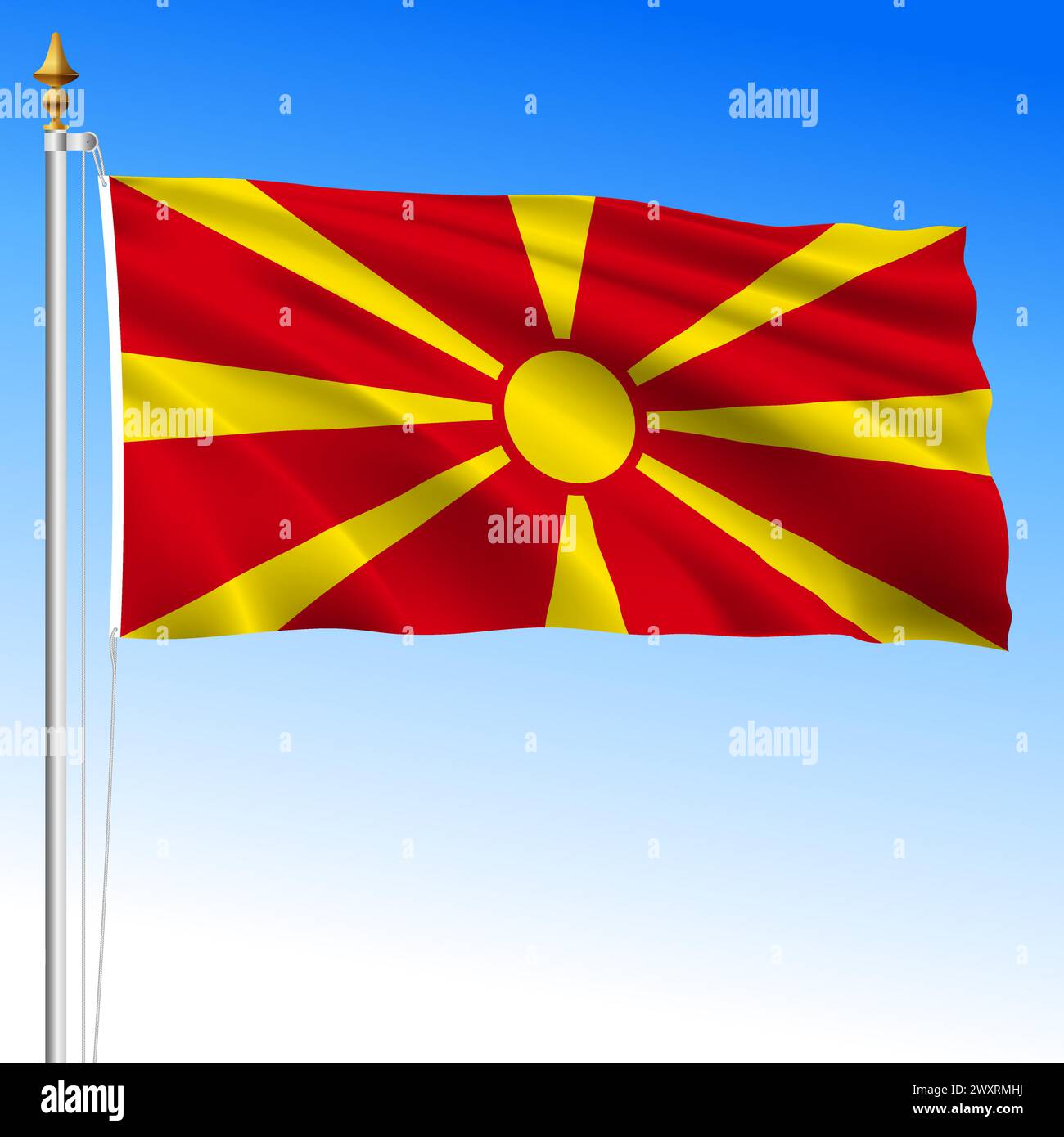North Macedonia official national waving flag, european country, vector illustration Stock Vector