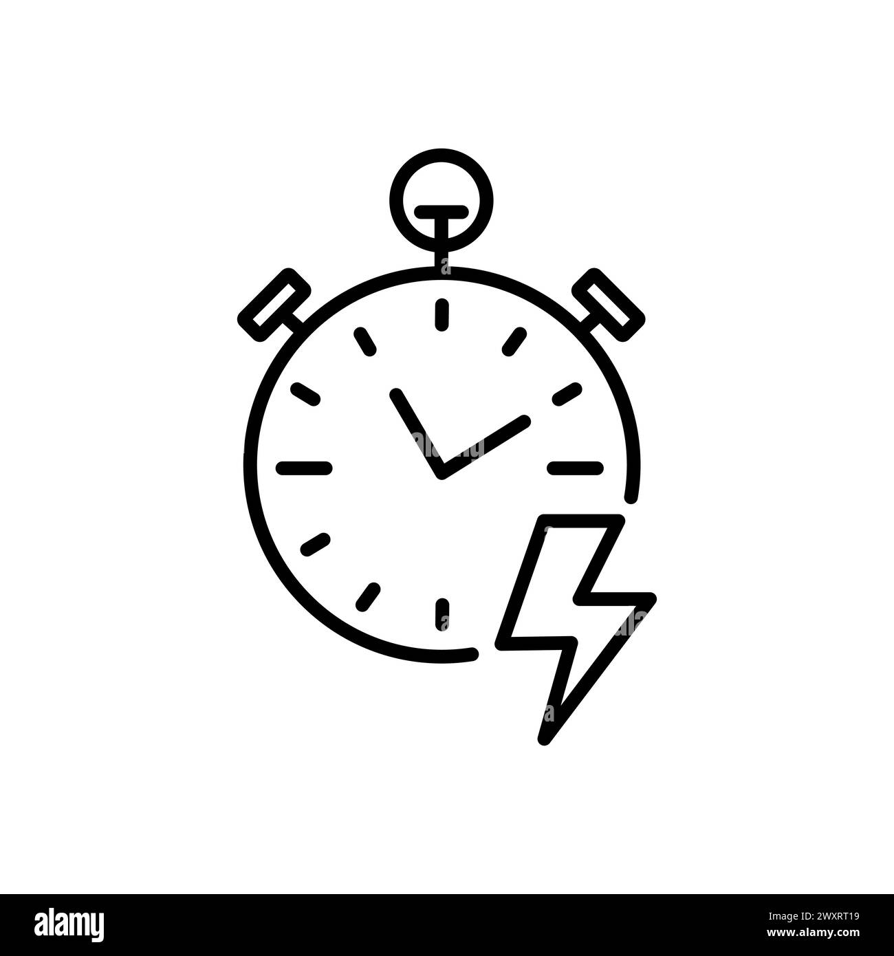 Stopwatch, clock icon. Timer icon isolated on white background. Stopwatch logo design with thunderbolt. Stock Vector