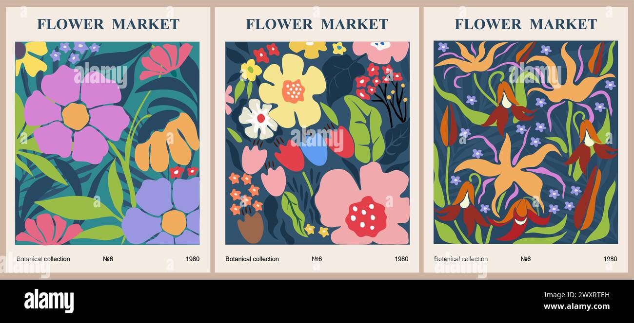 Set Of Abstract Flower Market Vector Art Posters Stock Vector Image set-of-abstract-flower-market-vector-art-posters-stock-vector-image