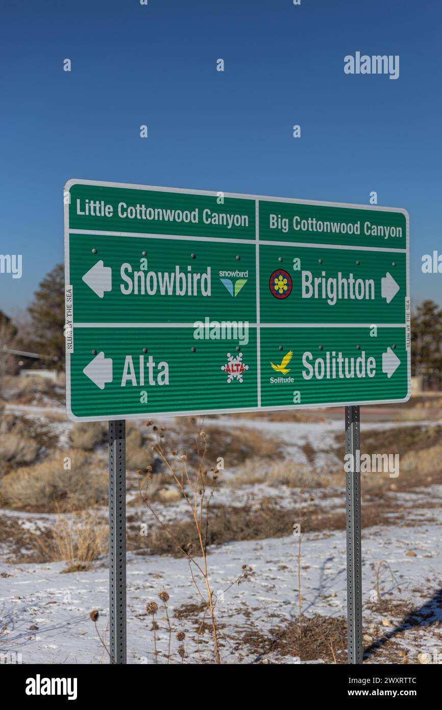 Slc Sign A sign with directions to ski areas near Salt Lake City, Utah Stock ...