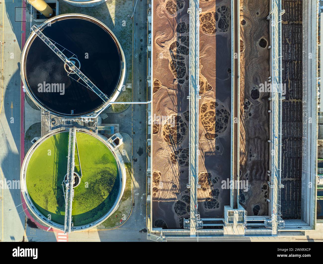 Aerial view of a waste water treatment plant in the chemical industry Stock Photo