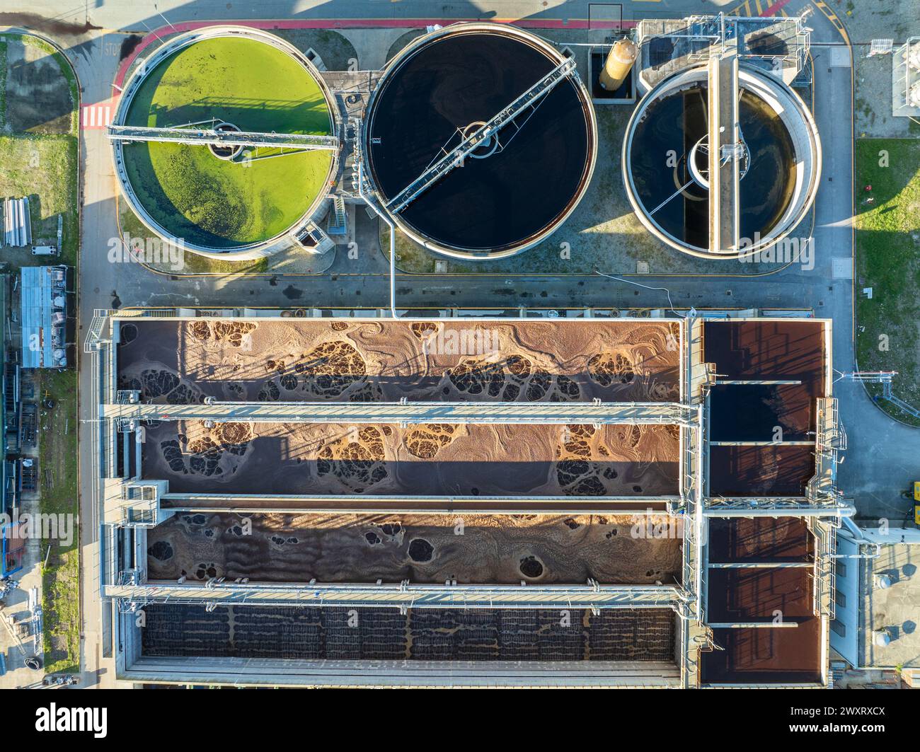 Aerial view of a waste water treatment plant in the chemical industry Stock Photo