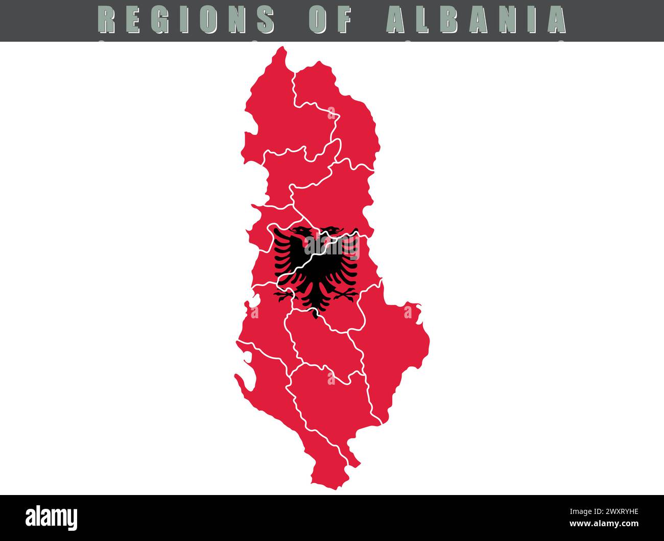 Map of the country of Albania. Detailed vector map of Albania by region ...