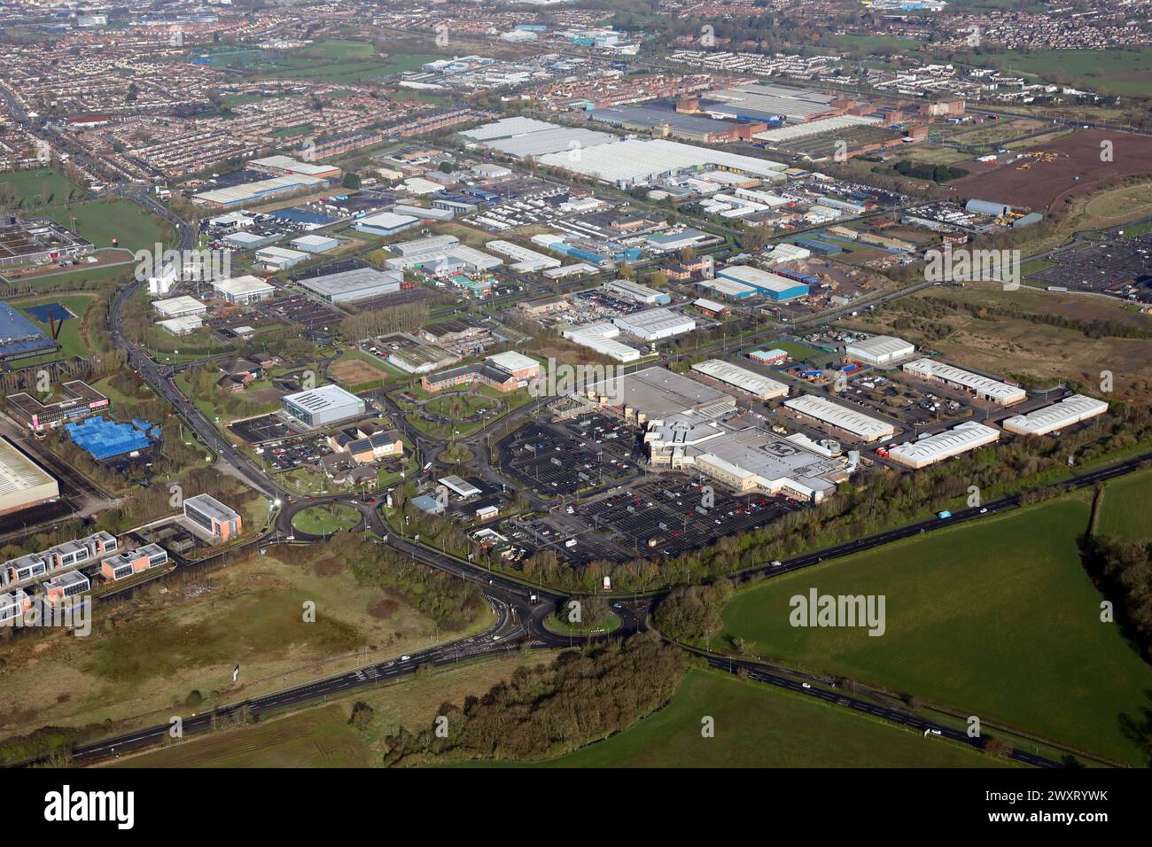 aerial view of industry on the east side of Darlington Stock Photo
