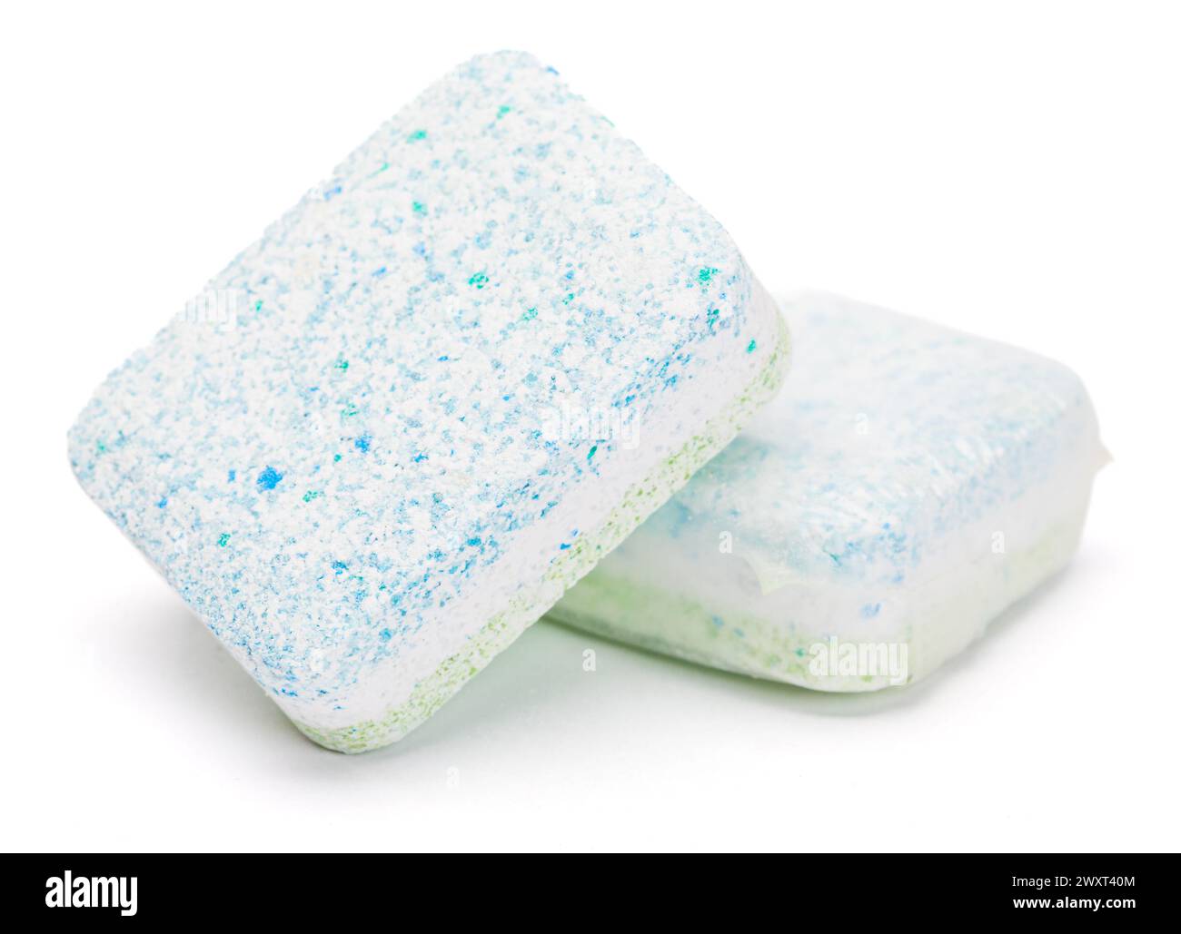 Dishwashing detergent tablets on white background Stock Photo