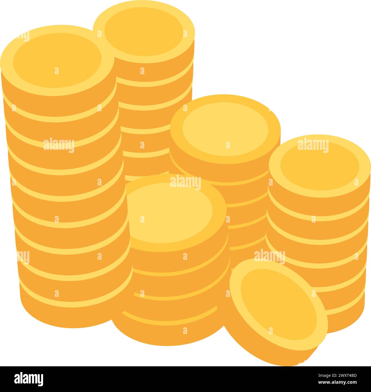 Stack of gold coins, Leprechaun gnome treasure. Search for fairy tale treasure, Happy Patrick party element. Simple cartoon vector isolated on white b Stock Vector