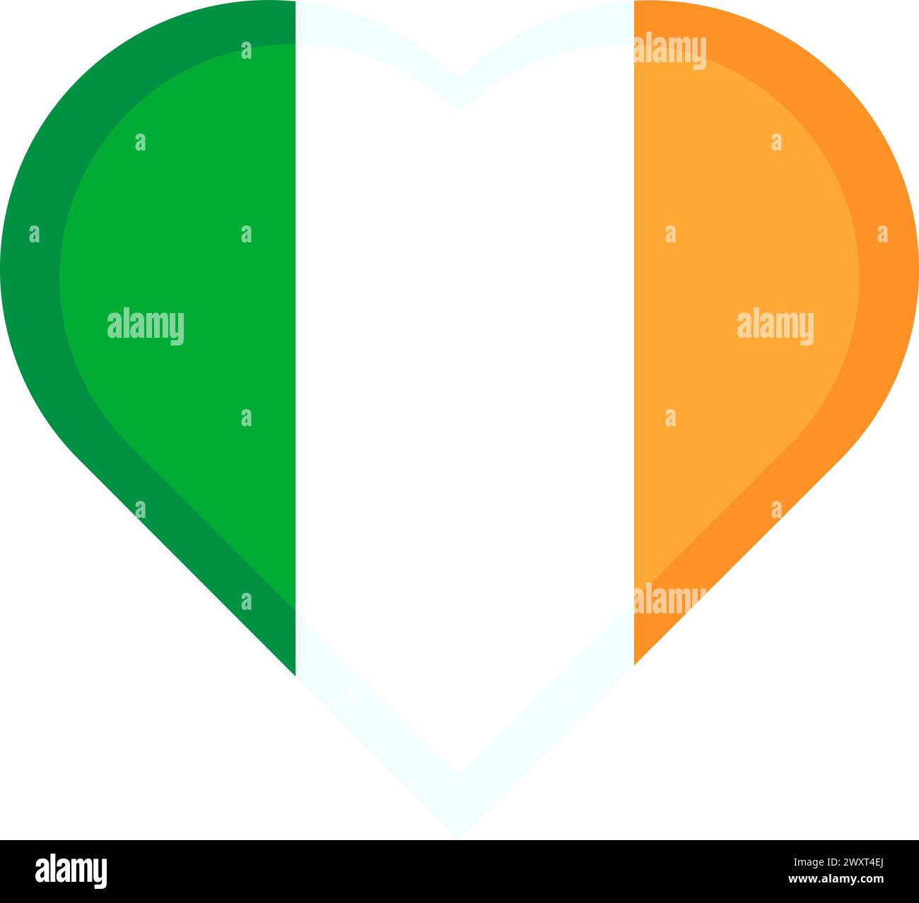 Irish flag in heart view. Ireland banner on flagpole for spring holiday decoration, Happy Patrick party element. Simple cartoon vector isolated on whi Stock Vector