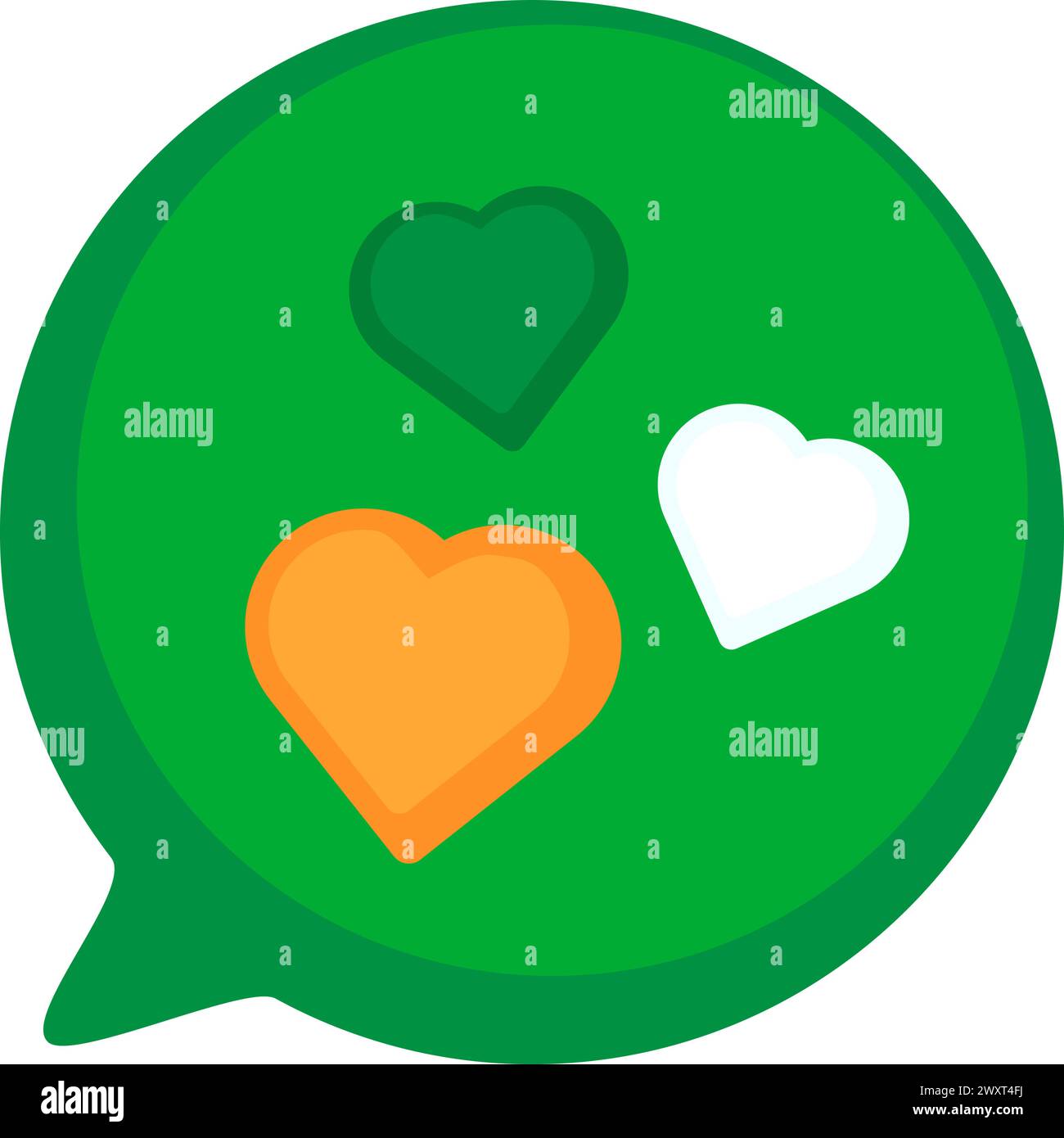 Bubble Chat With Irish Flag Hearts Icon for spring holiday decoration, Happy Patrick party element. Simple cartoon vector isolated on white background Stock Vector