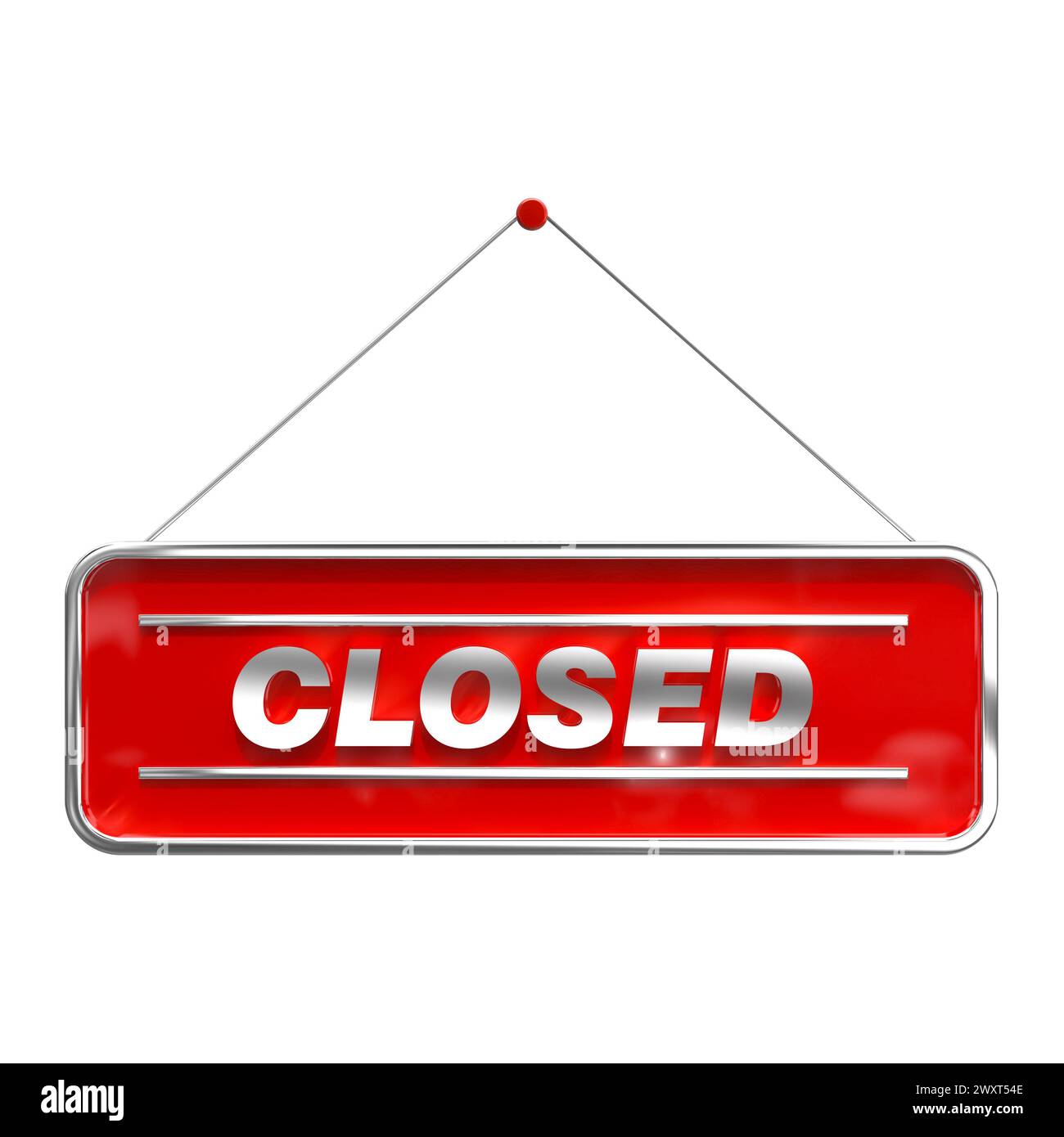3d rendered red and white closed sign with a metallic border, isolated on a white background Stock Photo