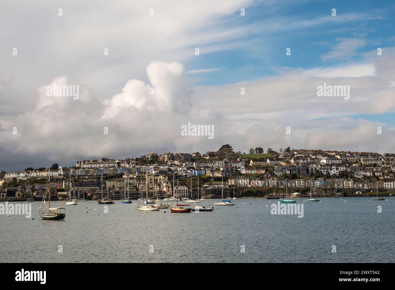 The town and harbour of Falmouth, Cornwall, UK, seen from the little village of Flushing across the Penryn River Stock Photo